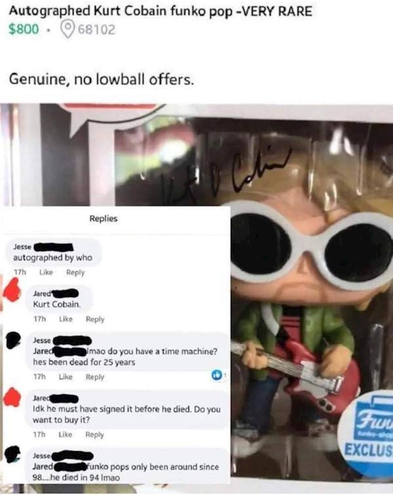 13. Figurica Kurta Cobaina na kojoj je "njegov" potpis