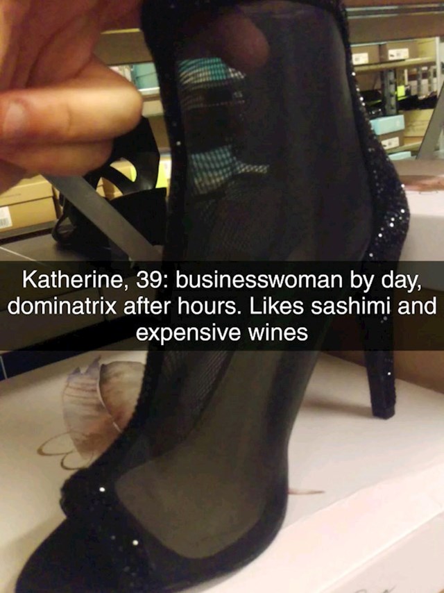 7. Katherine (39). Poslovna žena preko dana, preko noći domina. Voli sashimi i skupa vina.