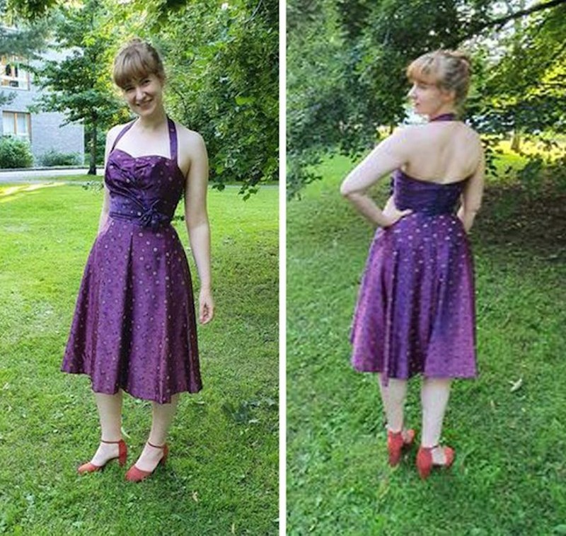 "Moja baka sašila je ovu haljinu 1959. za svoju 20. godišnjicu braka. Ja sam ju danas obukla za njezin stoti rođendan."