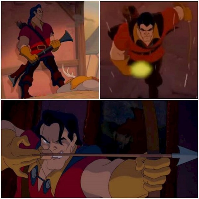5. U završnoj sceni Ljepotice i zvijeri, Gaston koristi luk i strijelu protiv borbe sa zvijeri, jer je padala kiša i municija bi se smočila