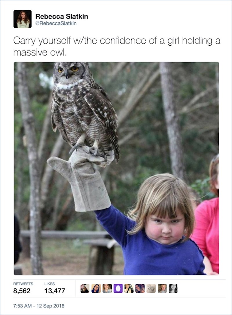 5. Budi samopouzdana kao ova djevojčica koja nosi golemu sovu!