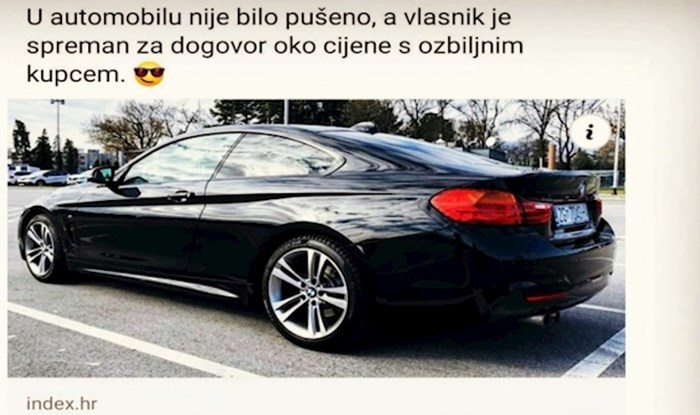U oglasu se pohvalio da se u njegovom autu nije pušilo, jedan Samir je rasturio komentarom