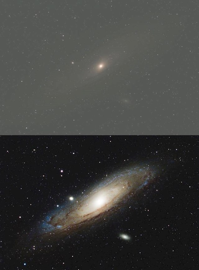 3. "Snimka galaksije Andromeda prije i nakon obrade fotografije."