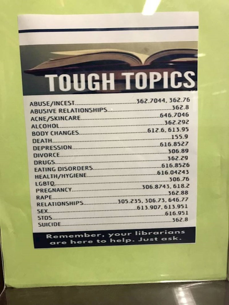 10. Knjižnica je napravila plakat s popisom važnih tema kojih se ljudi često srame