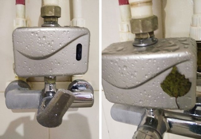 10.“U javnom kupalištu postoje ograničavači vode. Voda se lije kad netko stoji pokraj nje. Dječak niži od tog uređaja došao je do tuša i napravio ovo. "