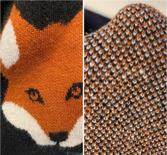 14. Džemper s licem lisice s unutrašnje strane ima puno manjih lica lisice