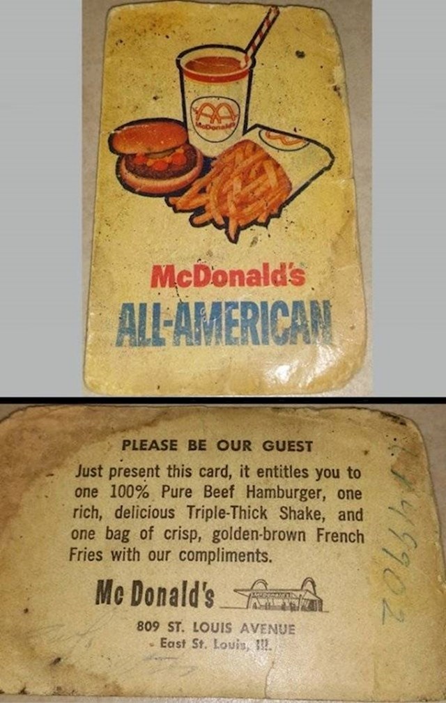 "Ovaj stari McDonald-ov kupon našao sam među stvarima svoga djeda."