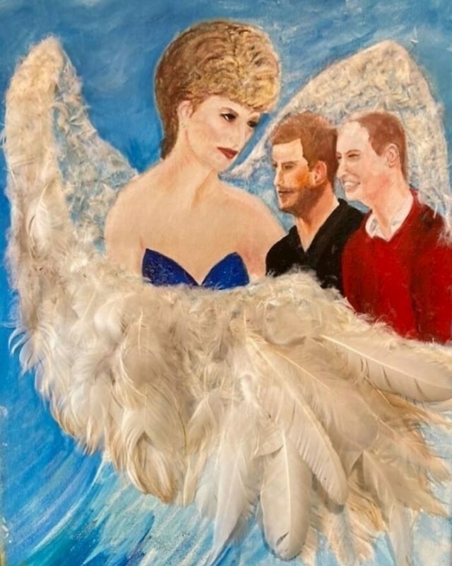 6. Dosta jeziv "umjetnički" prikaz princeze Diane i njezinih sinova, prinčeva Williama i Harryja