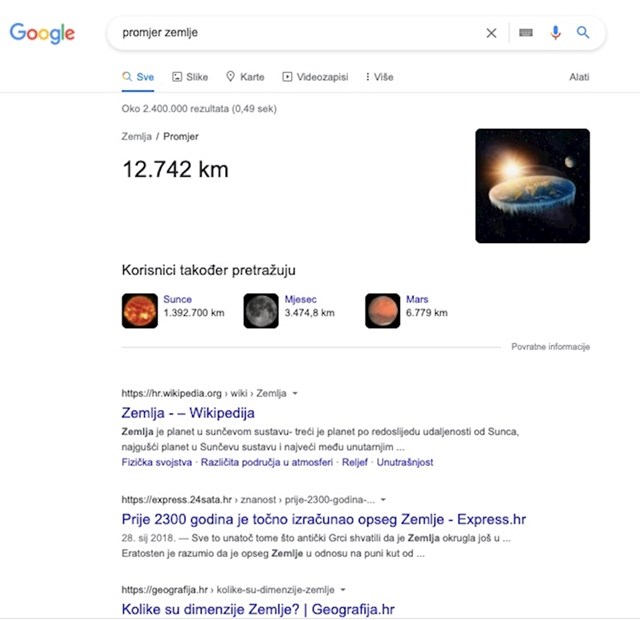 Google sugerira da je Zemlja ravna...?😟