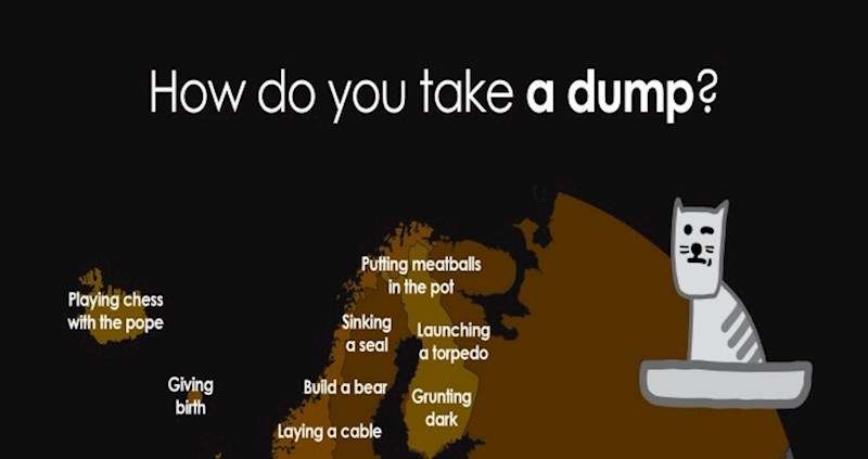 Mapa prikazuje kako se u različitim zemljama svijeta kaže da morate obaviti veliku nuždu, ovo je hit