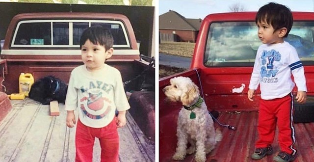 6. "S lijeve strane je moj suprug 1992. godine na kamionu njegovih roditelja. S desne strane je naš sin i naš kamion. "