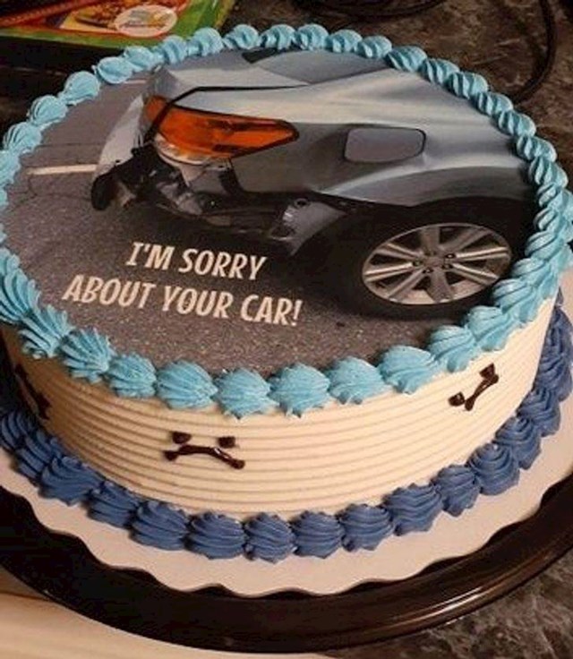 3. Sestra joj je razbila auto, pa napravila ovu tortu u znak isprike
