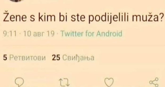 Netko je na Fejsu pitao žene s kime bi podijelile svoga muža, svi se smiju njezinom komentaru