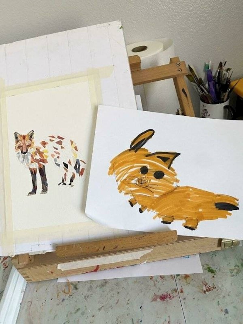 1. Vidjela je mamu da slika lisicu, pa ju je naslikala i ona i poklonila joj