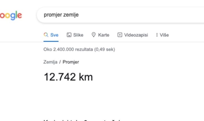 Netko je upisao "promjer Zemlje" u Googleovu tražilicu i primijetio da se prikaže jako čudna slika