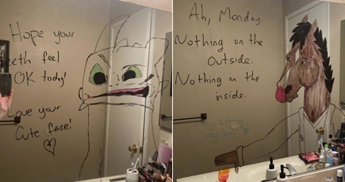 Tip svoju ženu svakoga jutra iznenadi s novim crtežima na ogledalu u kupaonici, internet ih obožava
