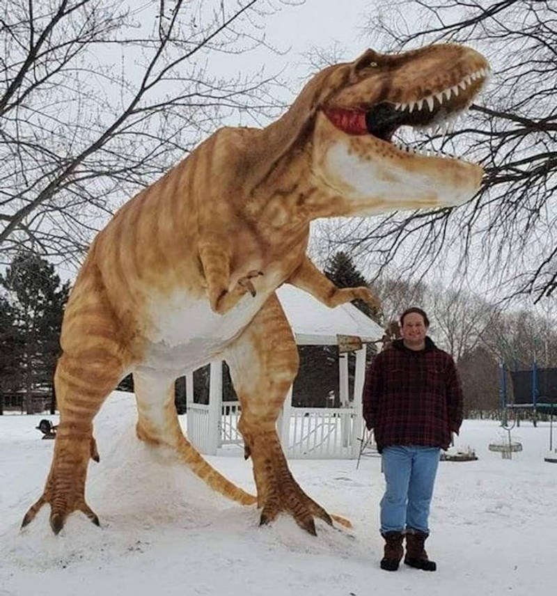 12. Tip je napravio golemog T-rexa od snijega