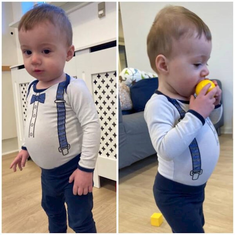 5. Njegov brat nije bio gladan pa je pojeo dva doručka. Pogledajte vi samo ovaj trbuščić. Tako mali, a već isti tata.