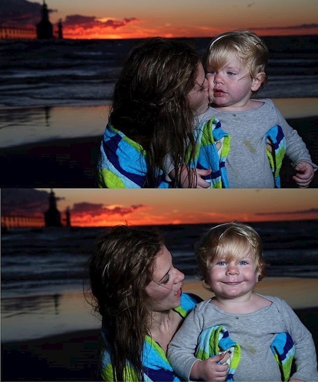 1. Dječak je bio s tatom na plaži i rasplakao se, pa mu je prišla nepoznata djevojka i uspješno ga utješila.😄
