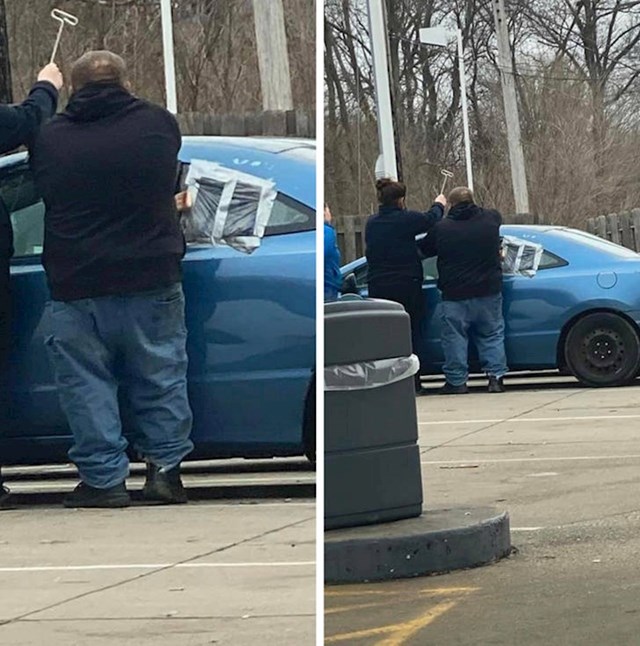 "Troje ljudi pokušavaju otključati automobil kako bi izvadili ključeve. A nikome nije palo na pamet odlijepiti plastičnu traku sa stražnjeg prozora. "