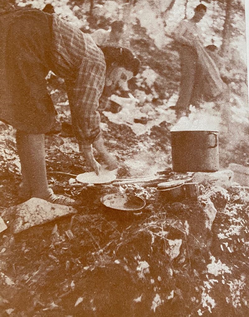 12. Mlada partizanka kuha ručak u šumi