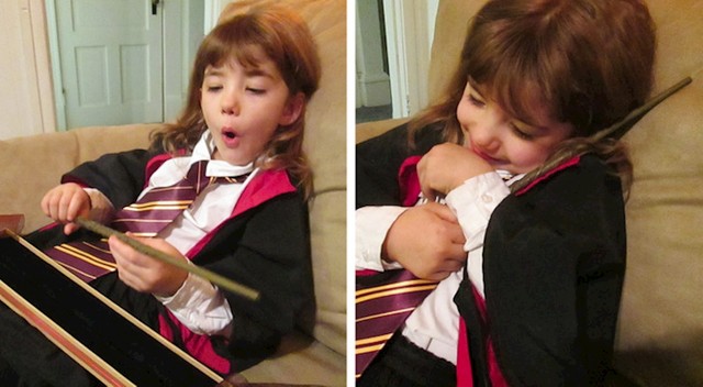 1. "Ona obožava lik Hermione. Ovako je reagirala kad su joj roditelji poklonili repliku njezinog čarobnog štapića!"