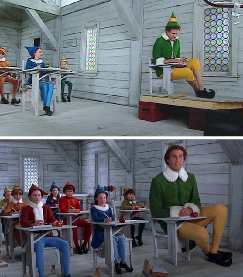 4. U Vilenjaku (2003.), platforme i prisilna perspektiva korišteni su da bi se  Will Farrell prikazao većim.