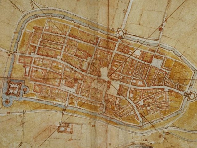 3. Leonardo Da Vinci napravio je još 1502. godine satelitski prikaz karte jednog talijanskog grada,  koristeći ravnala i kutomjere
