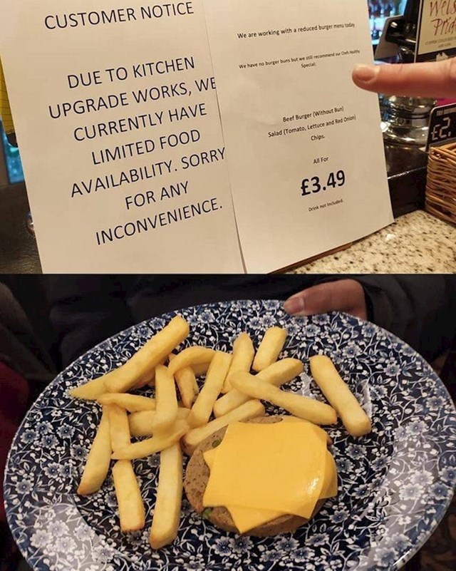 9. U jednom popularnom londonskom restoranu nestalo je peciva za burger pa su ga poslužili ovako.😳