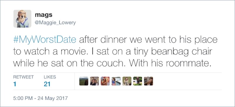 13. Nakon večere pozvao me kod sebe da gledamo film. Sjedila sam na malenoj sjedalici dok je on sjedio na kauču. Sa svojim cimerom!