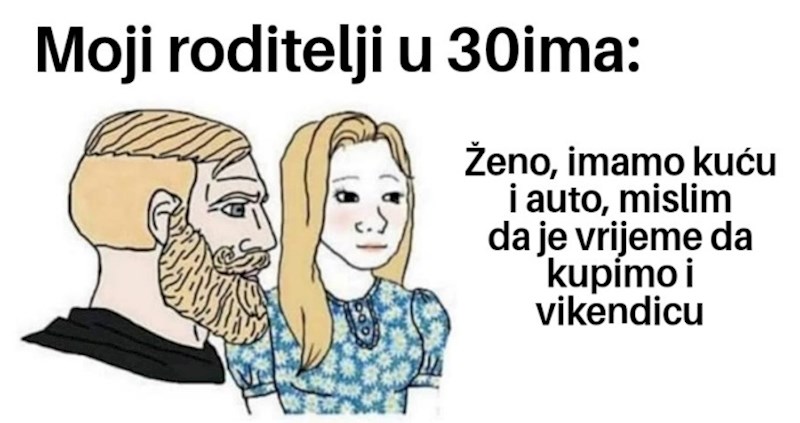 Meme pokazuje razliku između današnjih 30-godišnjaka i njihovih roditelja, urnebesan je i istinit