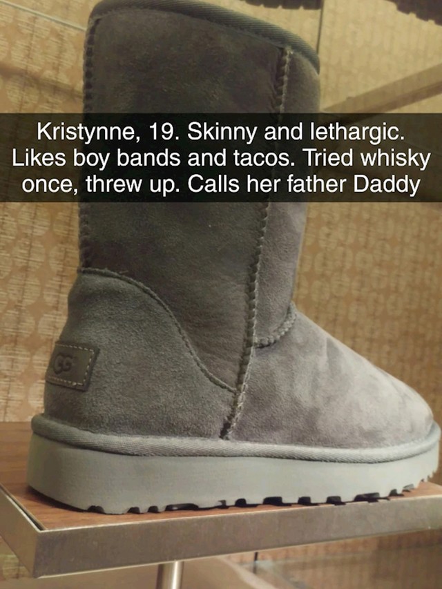 5. Kristynne ,(19). Mršava i letargična. Voli boy bendove i tacose. Jednom je probala viski i povraćala. Zove svoga tatu tatice.