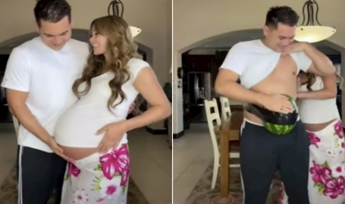 VIDEO Trudnica je natjerala muža da cijeli dan hoda s golemom lubenicom na trbuhu