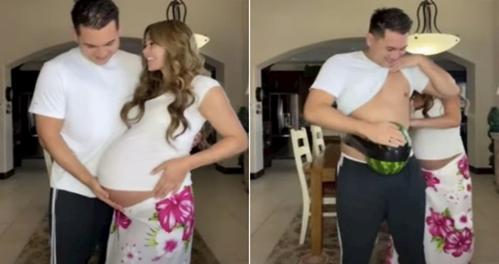 VIDEO Trudnica je natjerala muža da cijeli dan hoda s golemom lubenicom na trbuhu