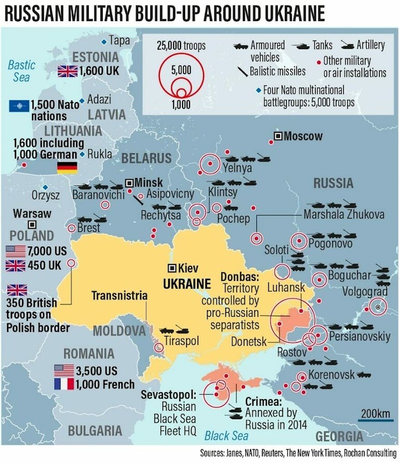 4. Prikaz kako je ruska vojska okružila Ukrajinu