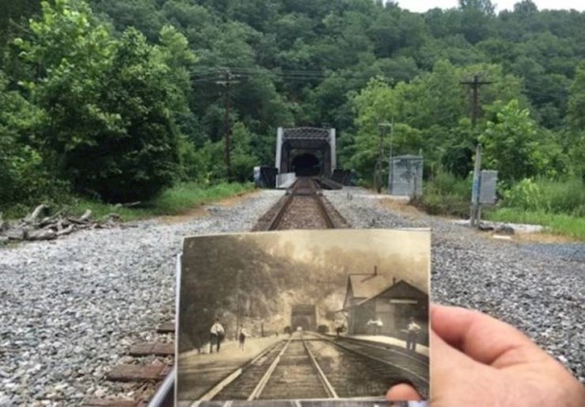 16. Fotka tunela iz 1930-ih u kadru današnje fotke istog mjesta