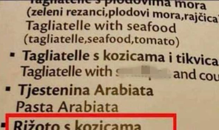 Netko iz ovog restorana je jednu namirnicu na engleski preveo potpuno suludo, morate vidjeti