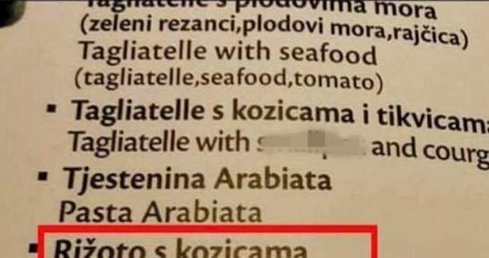 Netko iz ovog restorana je jednu namirnicu na engleski preveo potpuno suludo, morate vidjeti