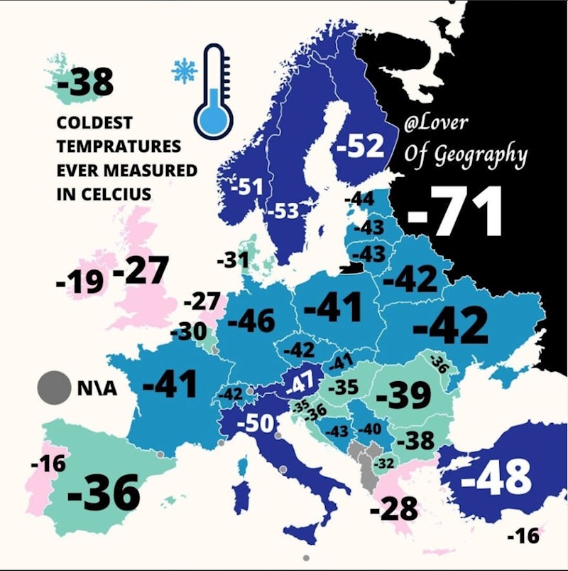 15. Najniže zabilježene temperature u Celzijusima
