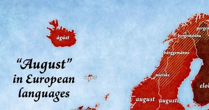 Mapa pokazuje kako se u različitim zemljama Europe naziva 8. mjesec, ima još čudnijih od kolovoza