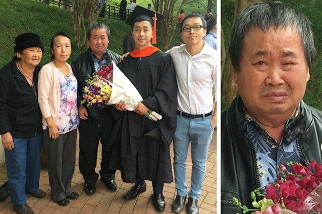 14. Njegov sin diplomirao je prvi u obitelji. Ne može zadržati suze radosnice.