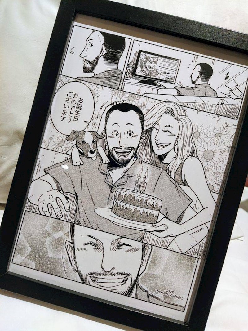 18. Obožavam stripove i mange. Cura mi je ovo poklonila za godišnjicu naše veze. Mi i naš pas nacrtani kao manga.