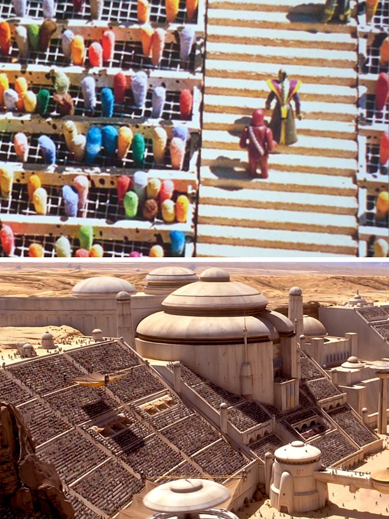 3. U Ratovima zvijezda: Fantomska prijetnja (1999.) publika je bila napravljena u obojenim štapićima za uši, a odozdo je puhao fen, tako da se činilo kao da se gomila kreće.