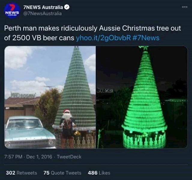 5. Tip iz Pertha napravio je božićno drvce od 2 i pol tisuće limenki piva