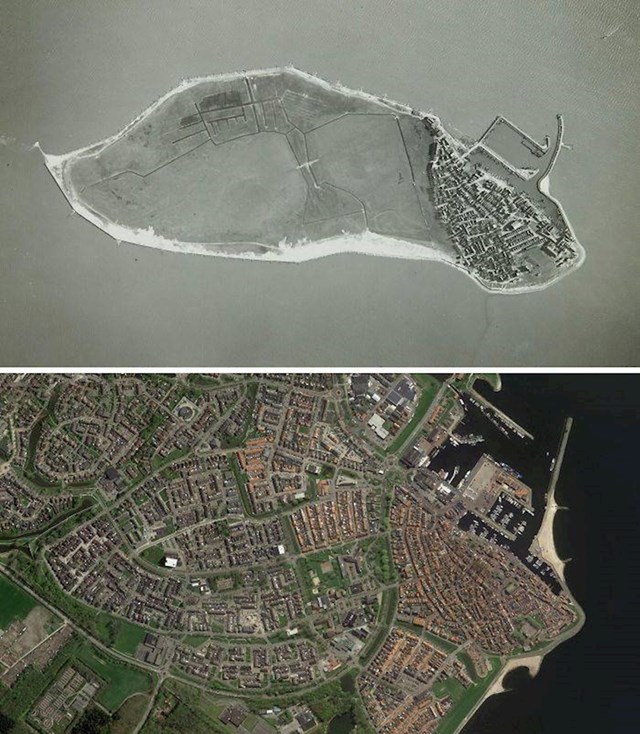 14. Bivši otok Urk u Nizozemskoj. Gornja fotka je iz 1930-ih, a donja današnja.