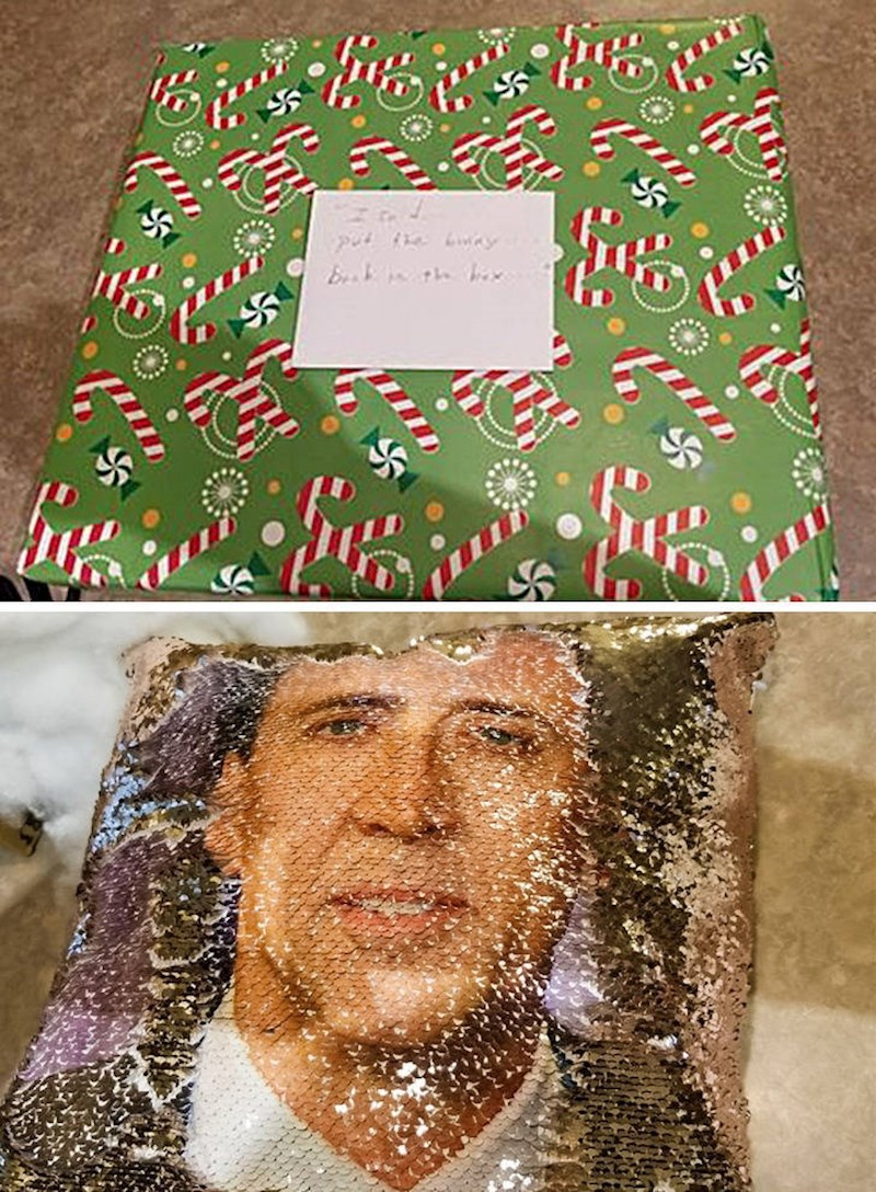 13. Zna koliko njegova cura mrzi Nicolasa Cagea, pa joj je za Božić kupio jastuk s njegovim licem