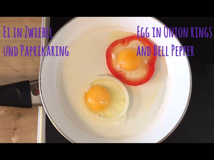 Ei im Zwiebel und Paprikaring- Egg in Onion Rings and Bell Pepper - 4K
