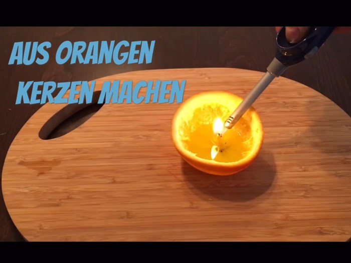 Kerze aus einer Orange gemacht