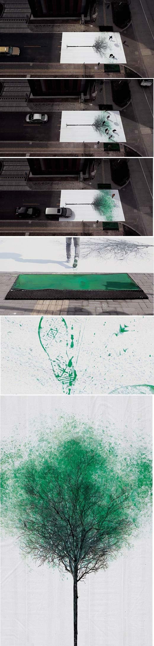 Ulična umjetnost u Kini: Otisci prolaznika lišće za drvo