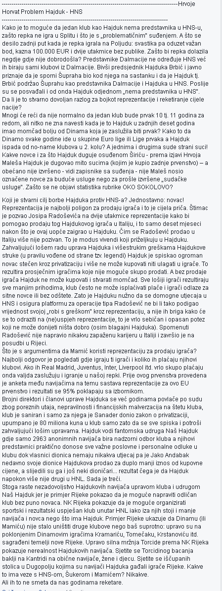 HNS - TORCIDA - NEZADOVOLJSTVO